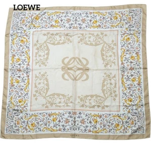 Sciarpa di seta LOEWE 88x87 cm marrone chiaro anagramma motivo floreale accessorio moda - Foto 1 di 10