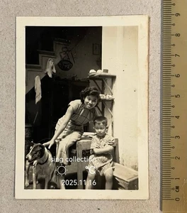 OPS original  1950's photo Chinese woman boy with dog - Picture 1 of 2