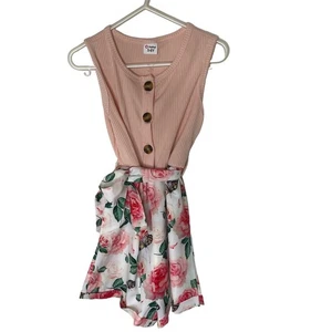 Amazon Pink Floral Romper Girls size 5/6 Color Block Summer Belted Romper - Picture 1 of 4