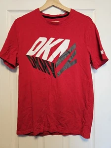 DKNY Men's Logo Embossed Stretch Cotton Blend T-Shirt Red - Picture 1 of 5