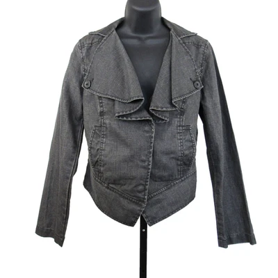 CAbi Waxed 100% Linen Ruffled Collar Moto Jacket Blazer Charcoal Black Size S - Image 1 of 4