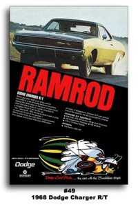 13x19 1968 DODGE CHARGER R/T MOPAR ART AD POSTER 383 440 MAGNUM 426 HEMI RAMROD - Foto 1 di 1