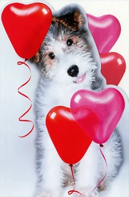 Cute VALENTINE'S DAY Card, Wire Fox Terrier Dog Balloon by American Greetings +✉ - Image 1 of 4