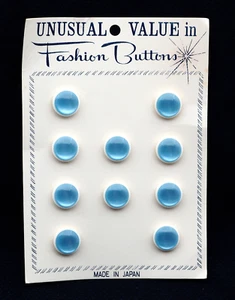 bottoni da cucire vintage 10 blu insolito moda cartolina originale 1/2 - Foto 1 di 5
