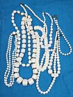 Lot Of 9 White Plastic Beaded Necklaces Lucite Variety Monet Trifari More Vtg