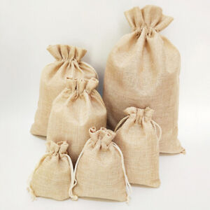 1PC Small Burlap Jute Sack Linen Pouch Bag Drawstring Wedding Supplies HOT