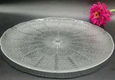 Arcoroc Country Wheat Crystal Dish round platter 13” J.G. Durand Glass Serving - Image 1 of 4