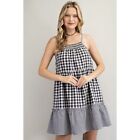 Easel Black White Smocked Detail Cotton Voile Tie Closure Back Cami Dress Size S