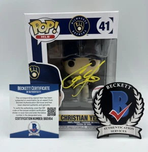 CHRISTIAN YELICH SIGNED MILWAUKEE BREWERS FUNKO POP #41 AUTOGRAPH BECKETT COA - Picture 1 of 7