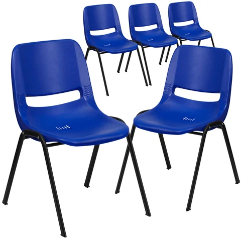 Kid's Navy Ergonomic Shell Stack Chair with Black Frame - Set of 5  MSRP $213.00 Cover