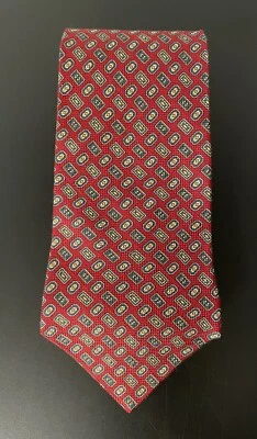 Corbata roja para hombre TOMMY HILFIGER 100 % seda hecha en EE. UU. diseño geométrico dorado Foto 1 de 4