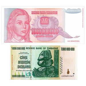 Moneda de 1 mil millones de dólares de Zimbabue y Yugoslavia de 1 mil millones de dinaras - Imagen 1 de 8