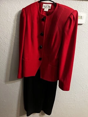 Conjunto de traje blazer y falda vintage Oleg Cassini mezcla de lana rojo y negro talla 8 Foto 1 de 4