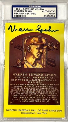 Warren Spahn Signed Gold HOF Plaque Slabbed PSA/DNA Braves - Image 1 of 3