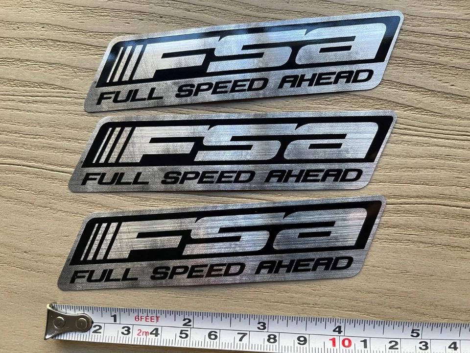 3 Pack: FSA Full Speed Ahead DECAL STICKER - 5" long black & chrome - Image 1 of 1