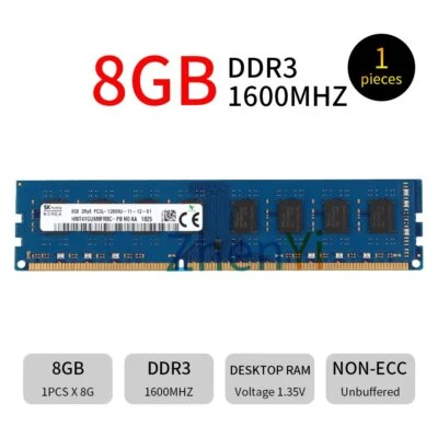 8GB 4GB 2GB DDR3 PC3L-12800U 1600MHz 2Rx8 1.35V DIMM Desktop RAM Für SKHynix DE - Bild 1 von 4