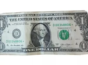 Serie 2013 $1 (ONE DOLLAR) - * Start NOTE-BILL -Bassa serie # D00348806 * - Foto 1 di 5