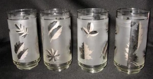 Set of 4 Vintage LIBBEY SILVER FOLIAGE LEAF Frosted Drinking Glasses 5.5" Tall - Picture 1 of 1