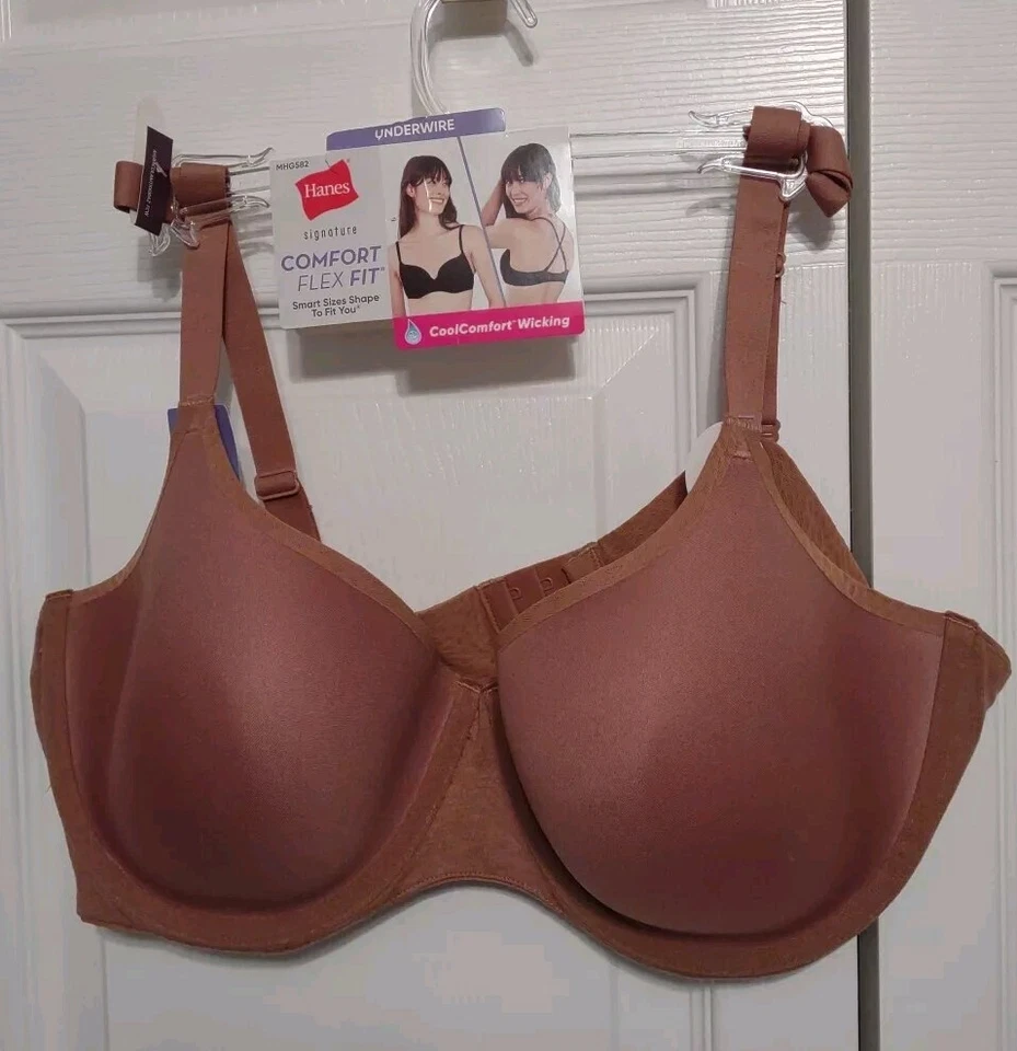 Women's HANES COMFORT FLEX FIT UNDERWIRE EASYWIRE T-SHIRT BRA Brown Size 2XL