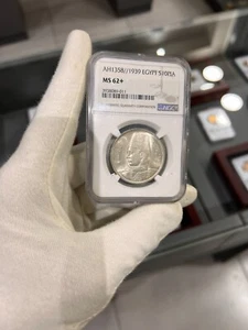 10 Piastres 1358/1939 Egitto moneta argento NGC MS62+ - Foto 1 di 3