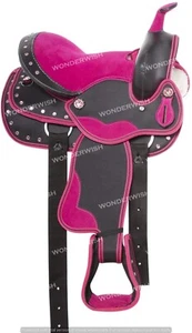 Black & Pink Western Cordura Synthetic Barrel Horse Saddle Set Size 10" - 18" - Picture 1 of 5