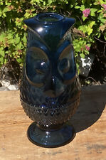 Vintage Lidded Cobalt Blue Glass Pedestal Lidded Owl Candle Holder Mid Century
