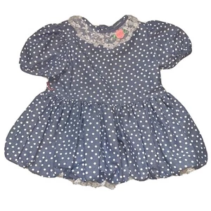 Vestido Vintage Little Grown Ups 2T Niña Hecho en EE. UU. Encaje Azul con Lunares - Imagen 1 de 8