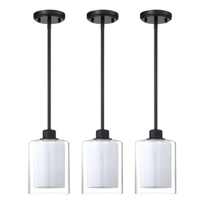 3 Pack 1 Light Indoor Hanging Kitchen Island Pendant Light 5" Clear Frosted G... - Picture 1 of 7
