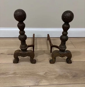 Paar Vintage Messing Kanonenkugel Stil Kamin Andirons Krallenfüße - Bild 1 von 5