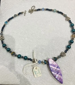 Hancrafted Unique Shell & Glass Bead  pendant Necklace - Picture 1 of 3