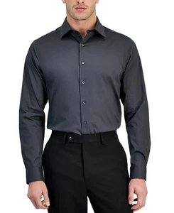 Alfani Men's Regular Fit Solid Print Dress Shirt Galaxy Night Gray 15-15.5/34-35 - Picture 1 of 5