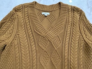 New LL Bean Signature Tunic Fisherman Cable Knit Sweater Sweater Golden Brown S - Picture 1 of 10