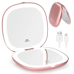 Travel Mirror with Light, Rechargeable 1x/10x Compact Magnifying Mirror, Dimm... - Picture 1 of 8