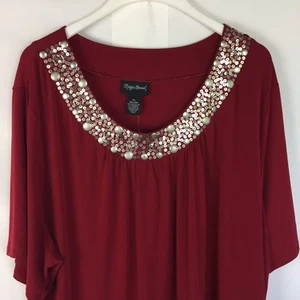 Maggie Barnes Size 4X Red Top Blouse Sequin Embellished Stretch Knit 30-32W NEW - Picture 1 of 10