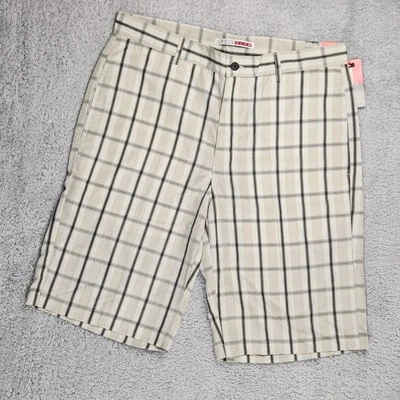 Мужские шорты для гольфа Grand Slam размер 34 желтовато-коричневые белые черные клетчатые 11 дюймов внутренний шов новые с ценниками - Изображение 1 из 4