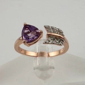 Beautiful Trillion Cut Purple Amethyst Arrow Ring  14kt Rose Gold Overlay Sz 7 - Picture 1 of 18