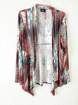 Jostar Large Animal Abstract Pattern Long Sleeve Open Cardigan Colorful USA EUC - Image 1 of 4