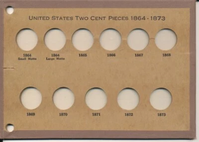 Tablero de monedas Wayte Raymond No. 355 piezas de dos centavos de Estados Unidos 1864-1873 Foto 1 de 2