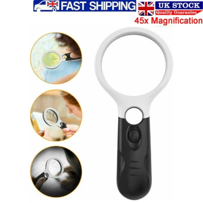 Handheld 45X Magnifier Reading Magnifying Glass Jewellery Loupe With 3 LED Light - Image 1 of 4