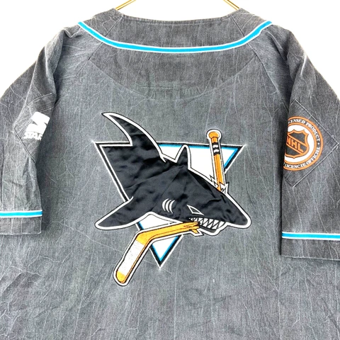 Vintage San Jose Sharks Starter Baseball Jersey  Size Large Black Nhl Cover
