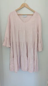 Bohemiana rosa Leinen Rüschen knielanges Kleid launisch Strand Boho Country Gr. L-XL - Bild 1 von 21