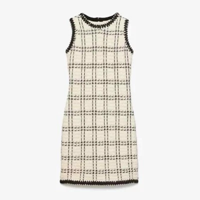 Женское платье Tory Burch цвета слоновой кости в клетку с шевроном без рукавов льняное шерстяное размер XXS - Изображение 1 из 4