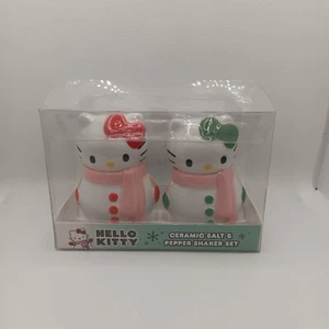 Sanrio Hello Kitty Snowman Kitty Christmas Ceramic Salt and Pepper Shakers NWT - Picture 1 of 4