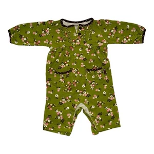 Carters Floral Romper Green Brown Trim Long Sleeve Pockets Size 3 Months - Picture 1 of 6