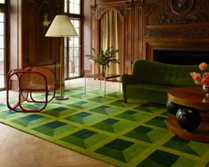 5x8 Garden Maze Green 3D Bespoke Hand Tufted Hand Made Hand Tuft Area Rug Carpet - Picture 1 of 5