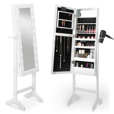 Beautify Full Length Mirror Cabinet White LED Makeup Jewellery Organiser Storage