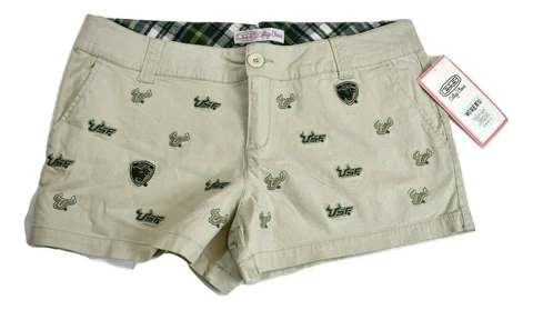 E5 NCAA Campus Classics Womens USF South Florida Bulls Tan Shorts NWT Size 3 Cover