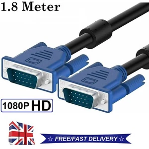 Computer To Monitor Laptop Projector TV 1.8 Meters VGA Cable For 15 Pin Full HD - Picture 1 of 9