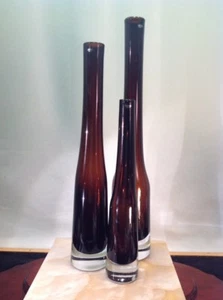 Raro vetro artistico pesante ametista soffiato a mano Krosno set 3 pezzi 19", 16", 12" - Foto 1 di 5