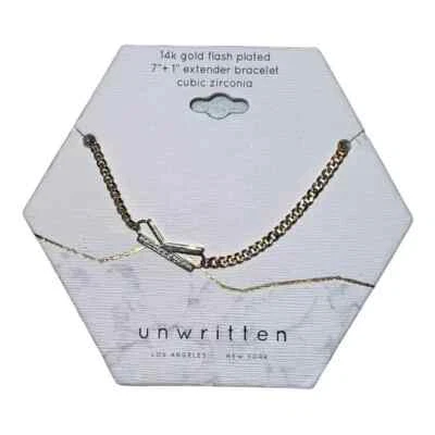 Unwritten Cubic Zirconia Initial Link Bracelet 14K Gold Plated "K" NWT - Image 1 of 2